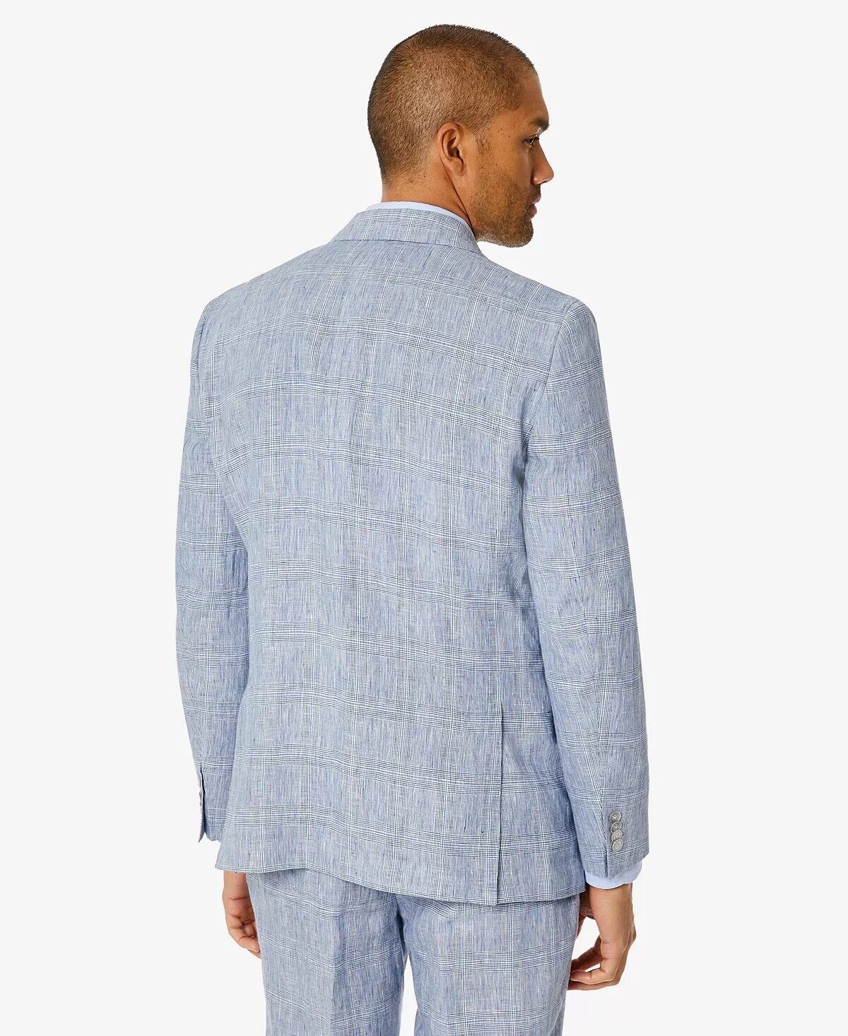 Tommy Hilfiger Men's Modern-Fit Flex Stretch Plaid Linen Suit Jacket 40L Blue