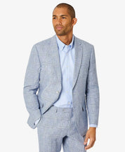 Tommy Hilfiger Men's Modern-Fit Flex Stretch Plaid Linen Suit Jacket 40L Blue