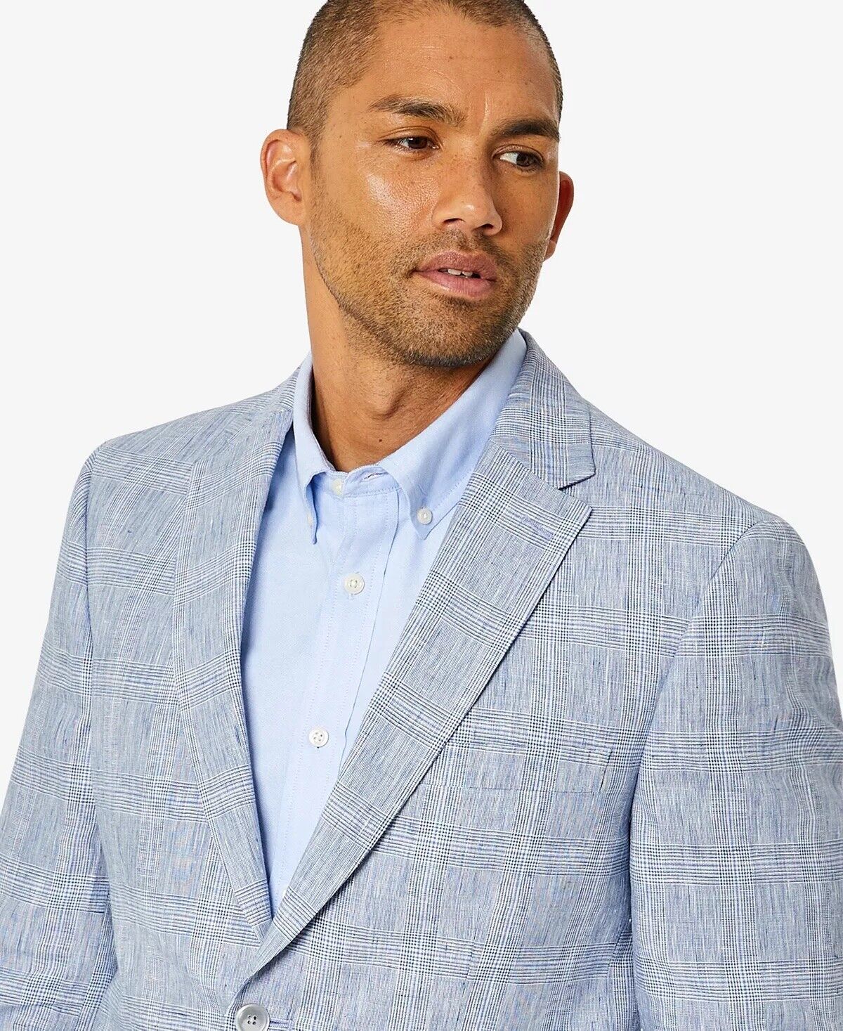 Tommy Hilfiger Men's Modern-Fit Flex Stretch Plaid Linen Suit Jacket 40L Blue