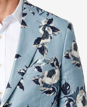 TALLIA Men's Slim-Fit Blue Floral Blazer 38R Blue Linen Sport Coat