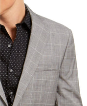 DKNY Men's Slim-Fit Stretch Suit Jacket 46R Grey Windowpane Plaid