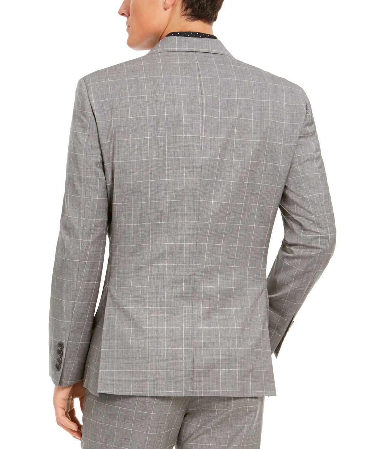 DKNY Men's Slim-Fit Stretch Suit Jacket 46R Grey Windowpane Plaid