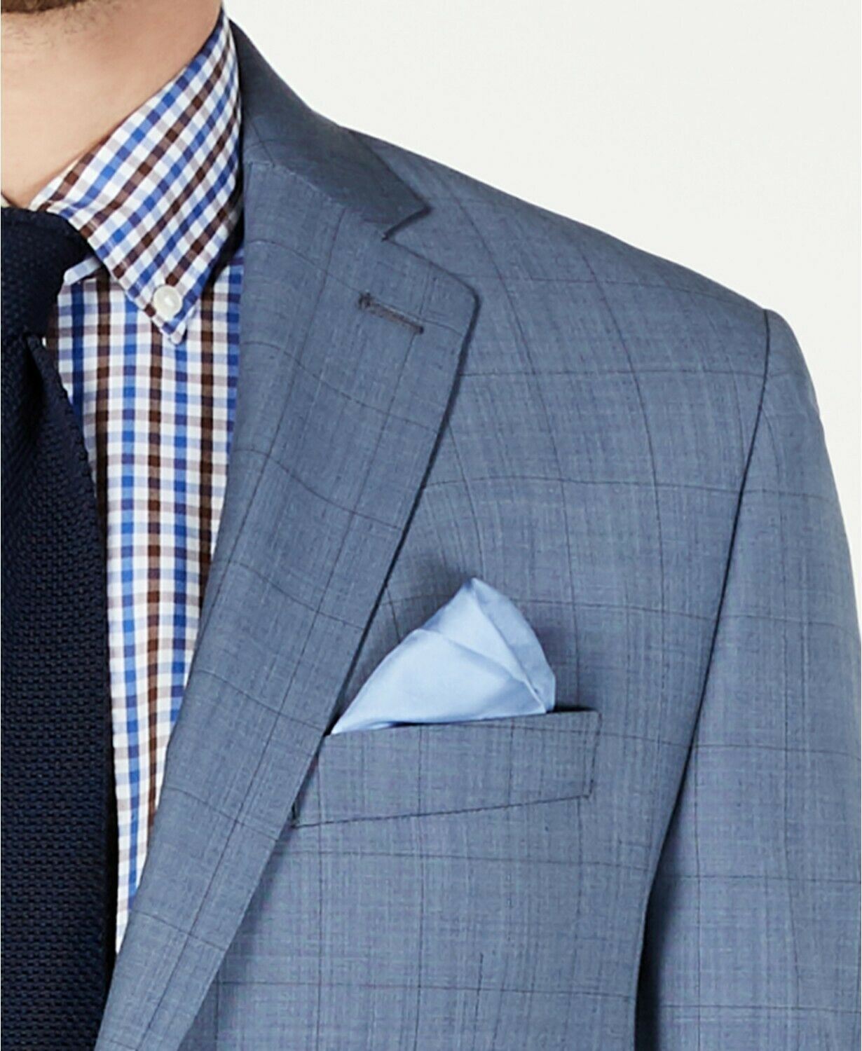 Michael Kors Classic-Fit Airsoft Light Blue Windowpane Suit Jacket 46R