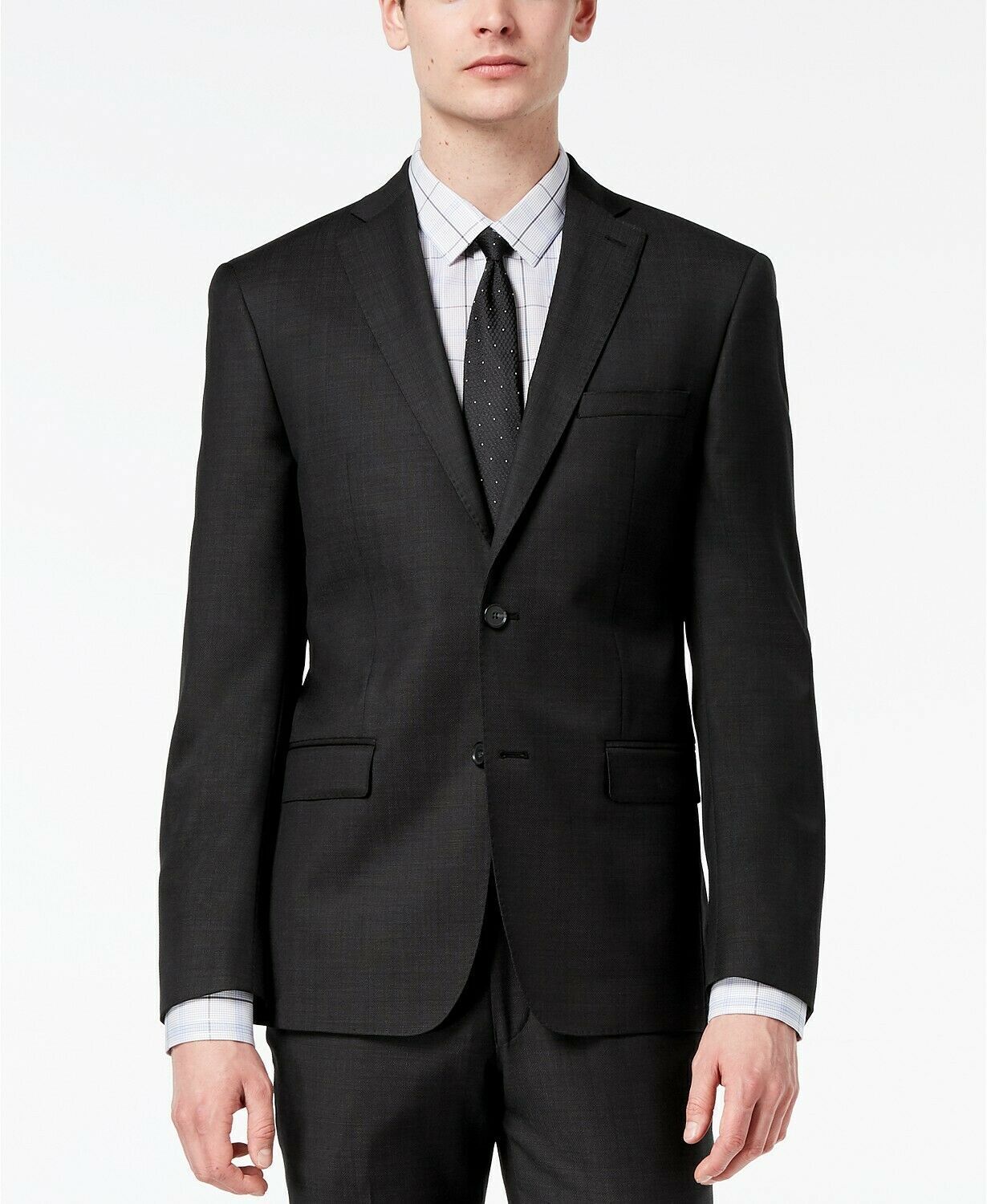 DKNY Men's Modern-Fit Stretch Textured Suit Jacket 42L Black