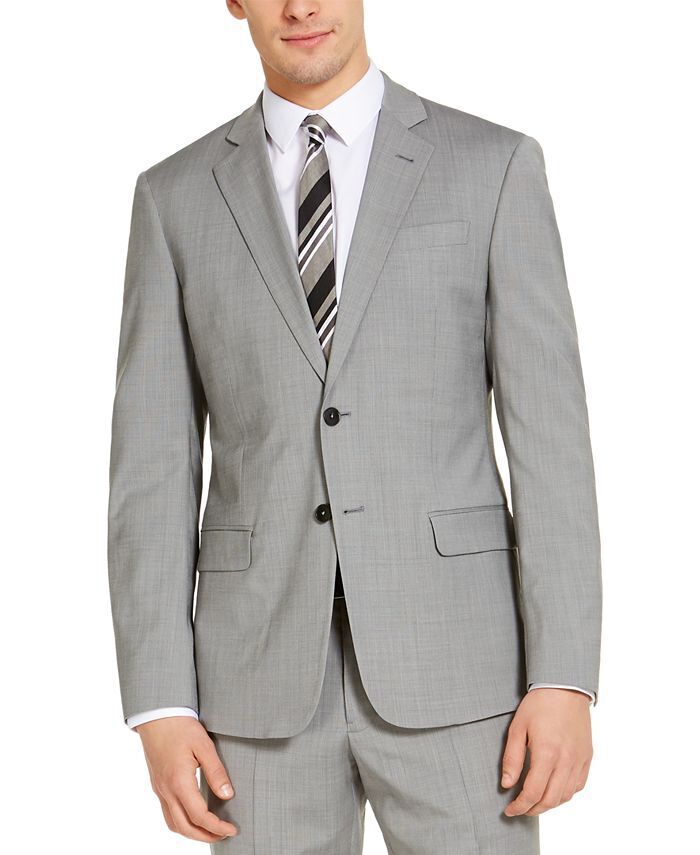 Armani Exchange Men's Slim-Fit Light Grey Wool Suit Jacket 44L