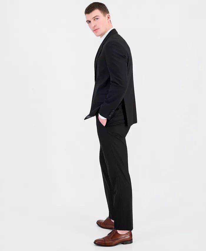 Hugo Boss Mens Modern fit Wool 2 Piece Suit 46 L Pants 40 / 34 Black Solid