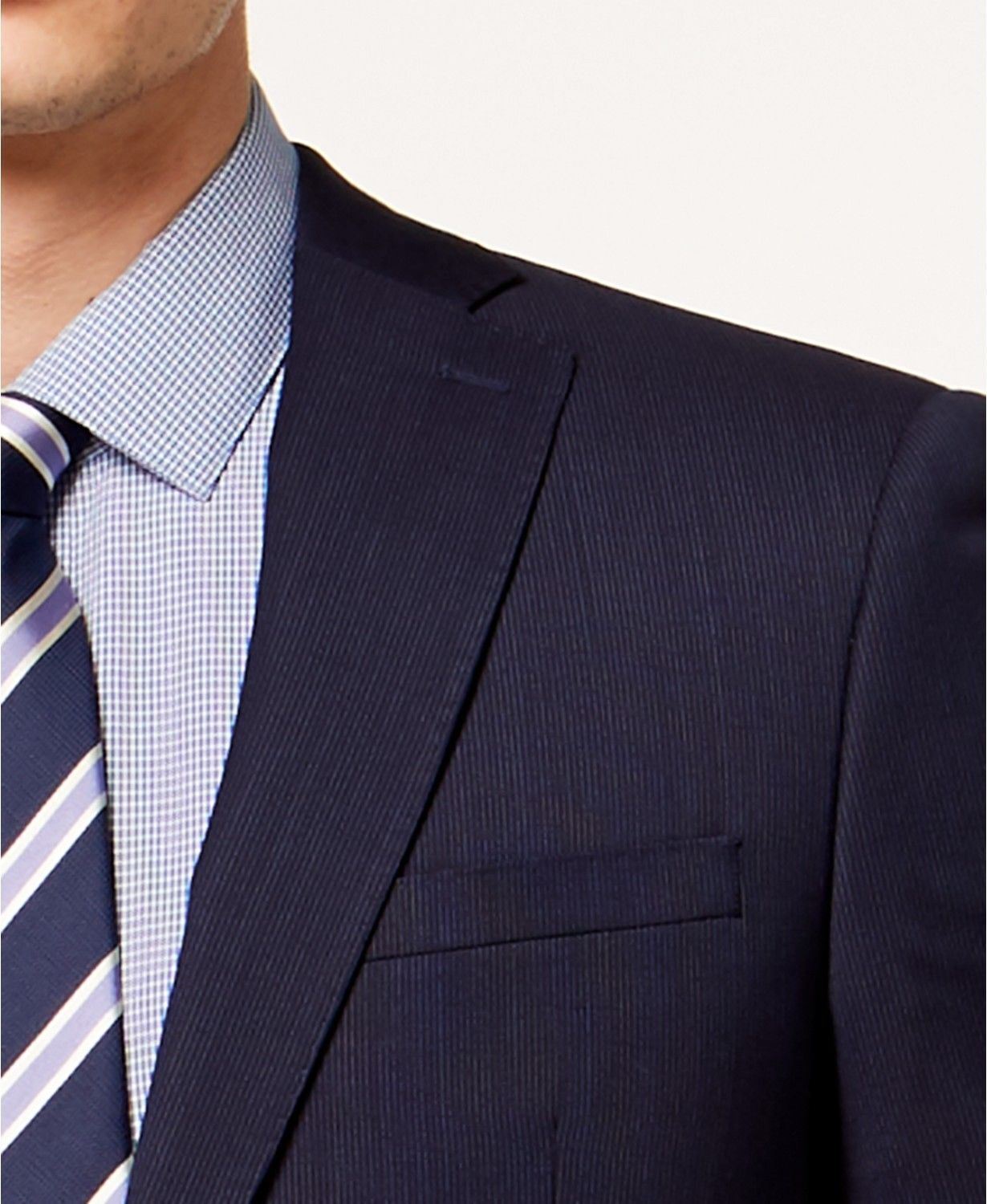 DKNY Men's Slim Stretch Striped Suit Jacket 42L Navy Blue WOOL