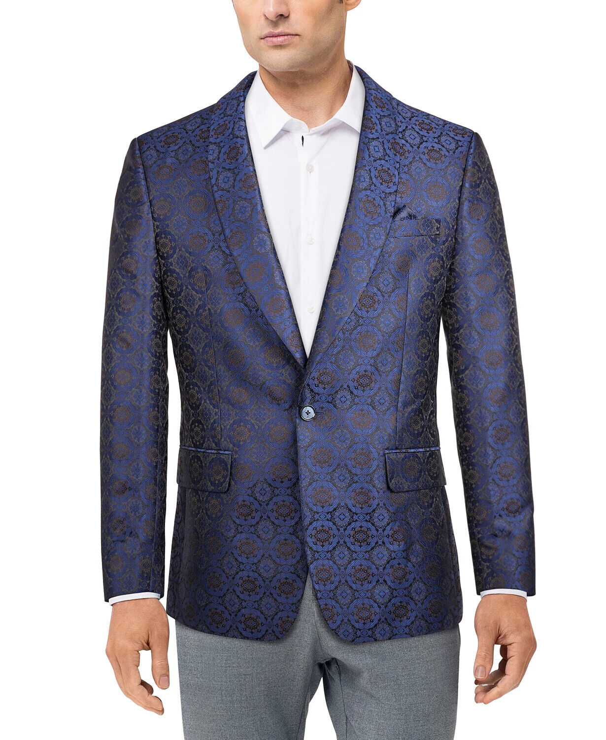Tallia Men's Navy Jacquard Slim Fit Dinner Jacket Blue 42S Sport Coat