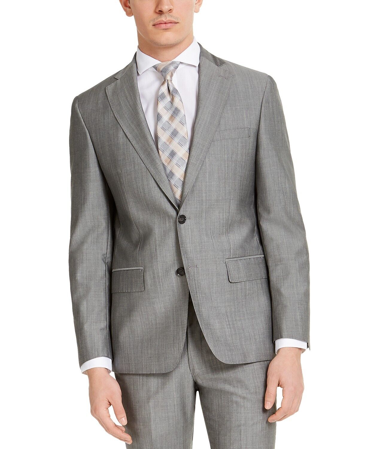 DKNY Men's Slim-Fit Stretch Suit Jacket 44R Light Grey Wool