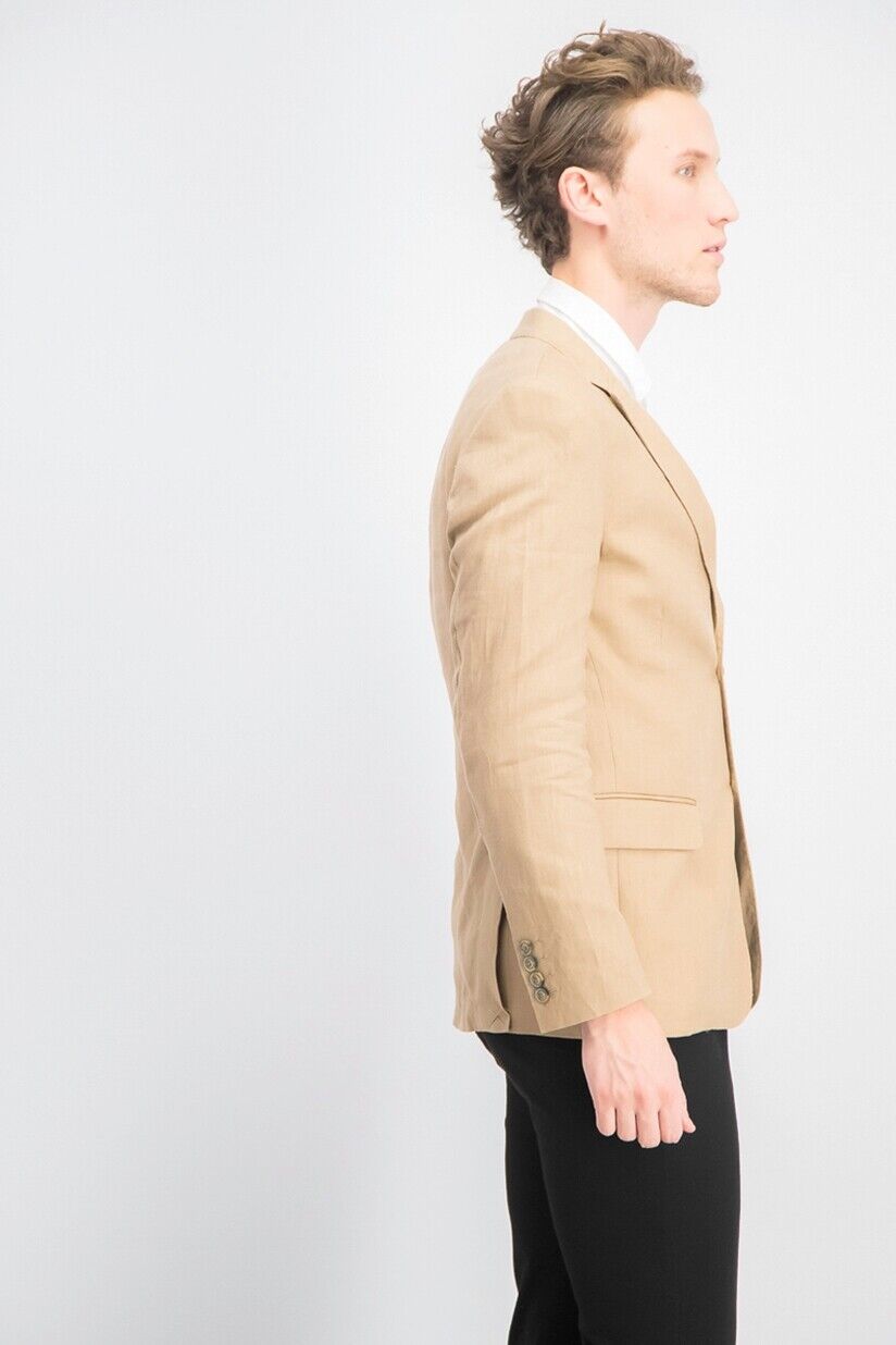 Tasso Elba Men's 100% Linen 2-Button Blazer Sport Coat Small Safari Tan