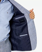 Tommy Hilfiger Men's Modern-Fit Flex Stretch Plaid Linen Suit Jacket 42R Blue
