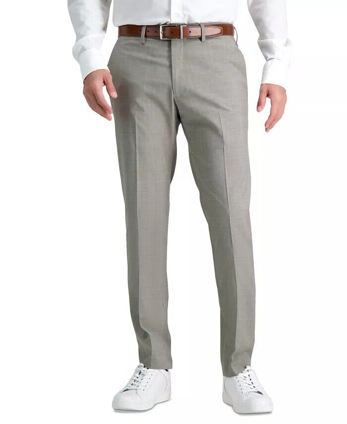KENNETH COLE REACTION Men's Slim-Fit Stretch Check Dress Pants 34 x 29 Oatmeal