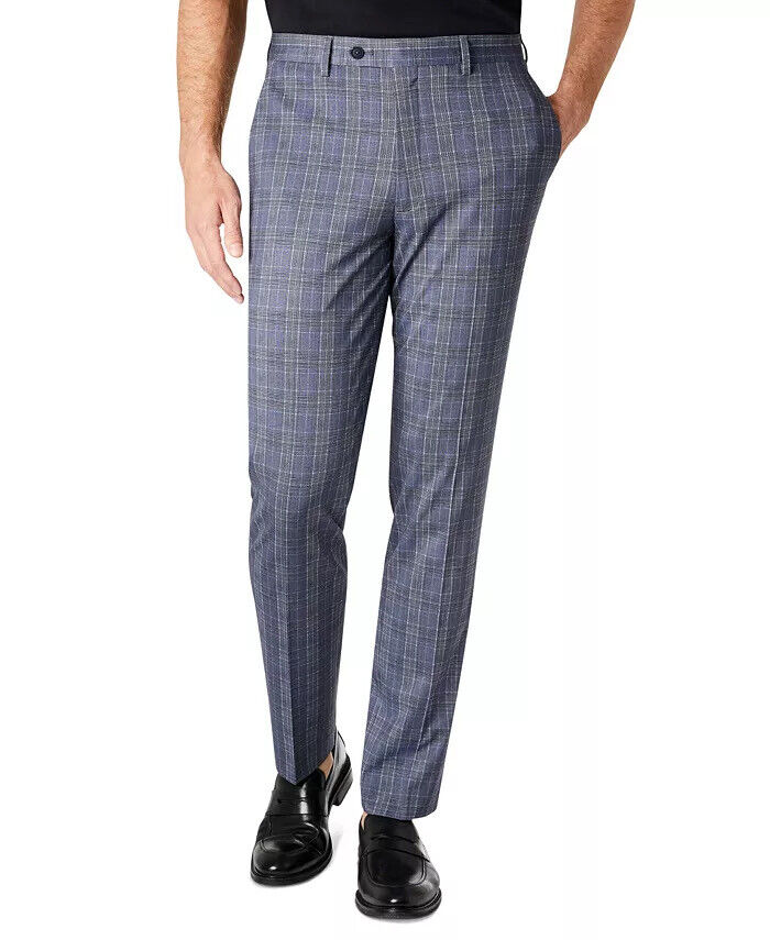 MICHAEL KORS Men's Modern-Fit Plaid Knit Suit Dress Pants Blue 30 X 32