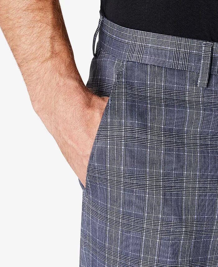 MICHAEL KORS Men's Modern-Fit Plaid Knit Suit Dress Pants Blue 30 X 32