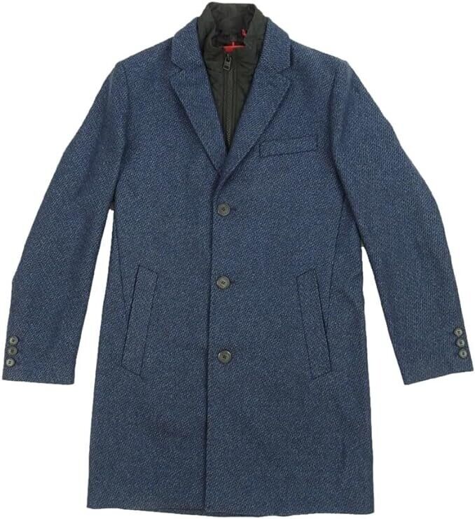 Hugo Boss Mens Milogan Wool Blend Textured Slim Fit Over Coat 38R Blue