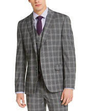 Alfani Men's Slim-Fit Stretch Gray Plaid Suit Jacket 38S