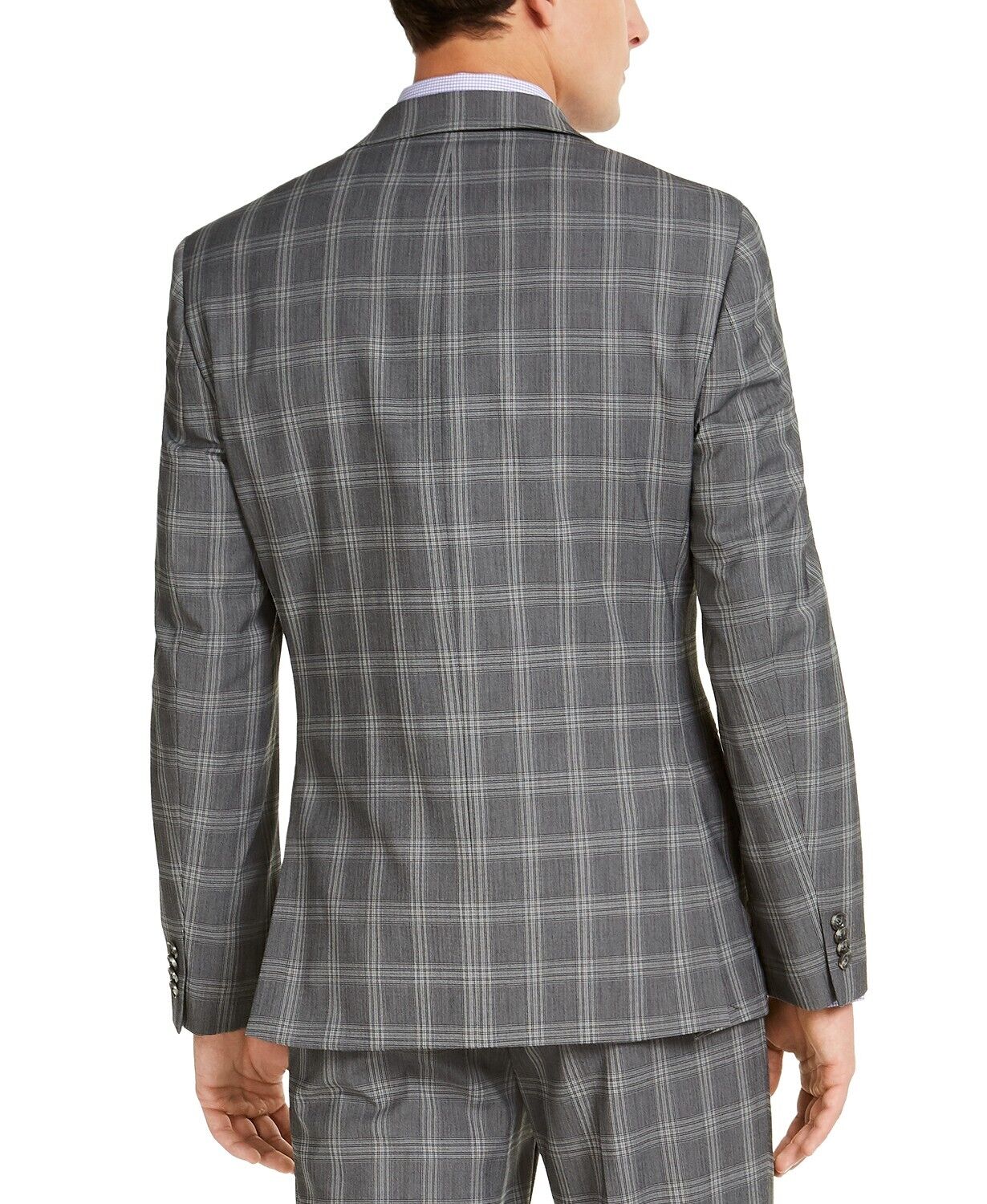 Alfani Men's Slim-Fit Stretch Gray Plaid Suit Jacket 38S