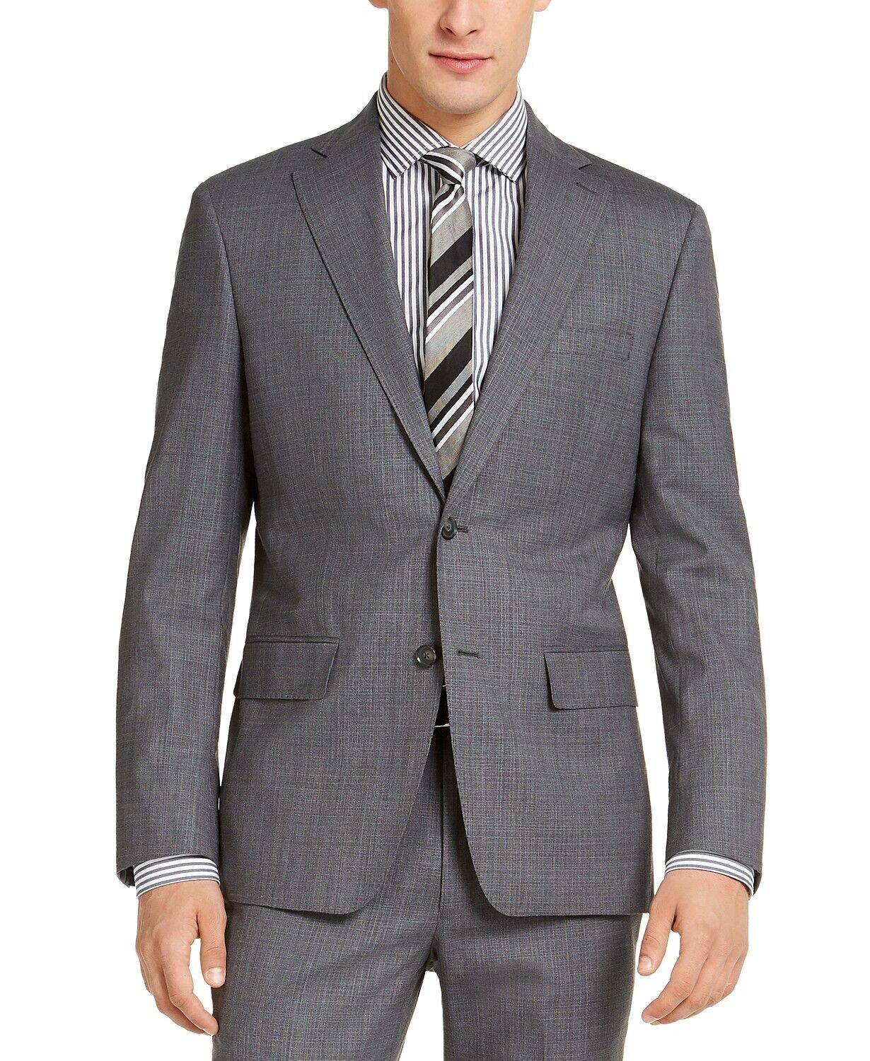 DKNY Men's Slim-Fit Stretch Suit Jacket Plaid 44R Light Grey Blue