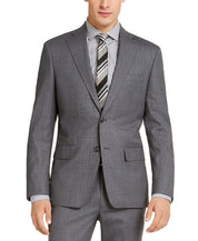 DKNY Men's Slim-Fit Stretch Suit Jacket Plaid 44R Light Grey Blue