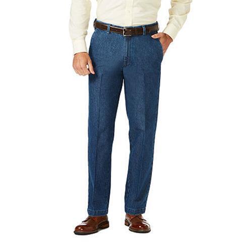 Haggar Men's Stretch Denim Classic-Fit Flat Front Pants Blue Stonewash 38 x 29