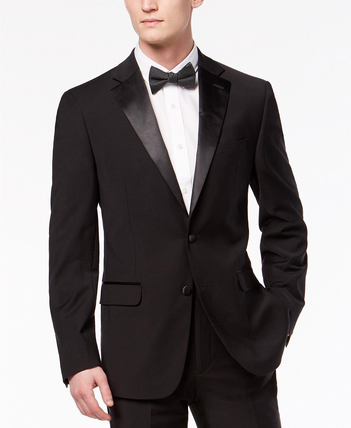 Calvin Klein Mens Slim fit Tuxedo Jacket Blazer 44 R Black Solid Stretch