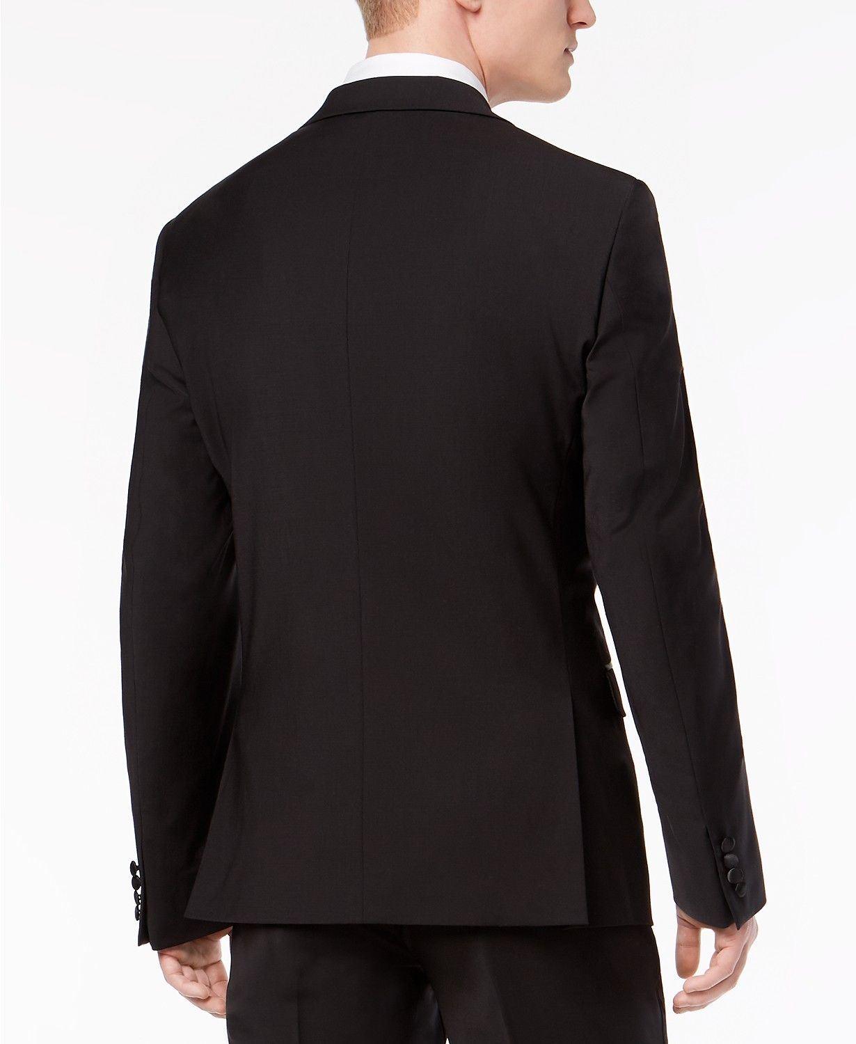 Calvin Klein Mens Slim fit Tuxedo Suit Jacket Blazer 44 R Black Solid Stretch