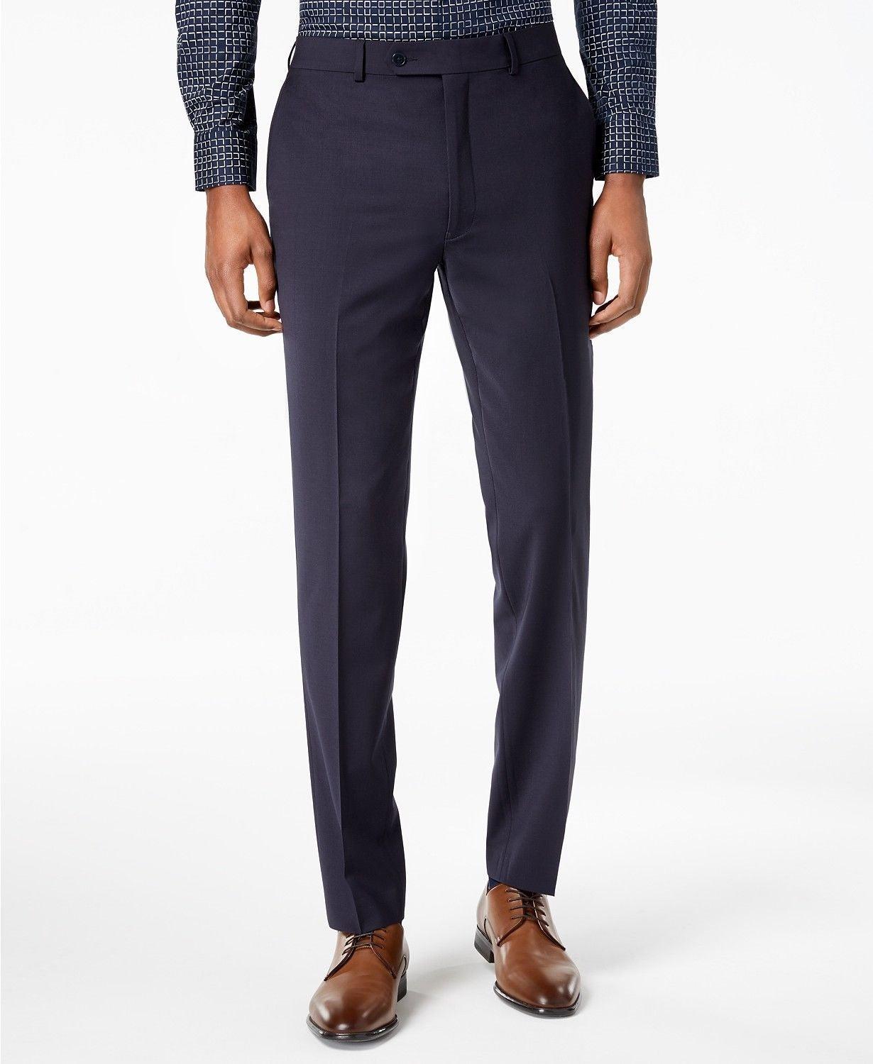 Calvin Klein Mens Skinny fit Dress Pants 30 / 32 Blue Solid Wool