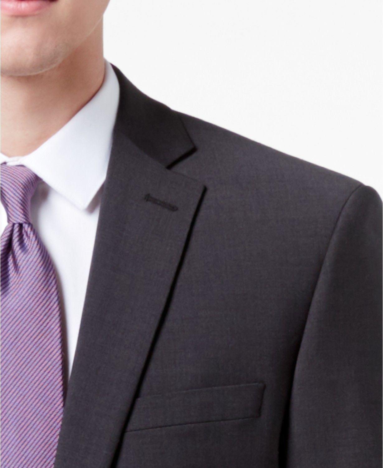 Calvin Klein Mens Slim fit Suit Jacket Blazer 46 L Grey Solid Stretch