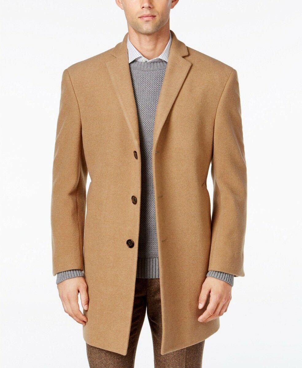Calvin Klein Mens Slim fit Overcoat Coat 46 L Brown Solid