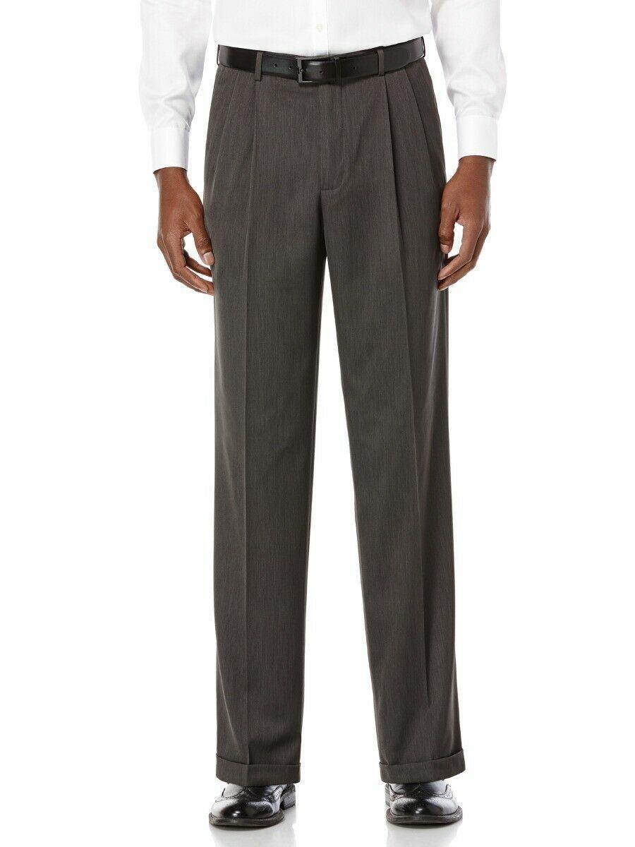Perry Ellis Classic Fit Pleat No Iron Microfiber Pants 32 x 32 Castlerock Grey