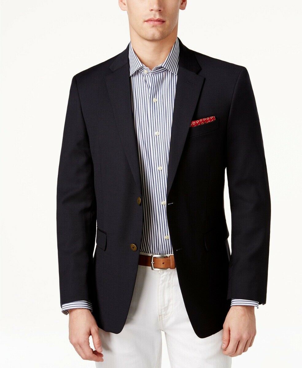 Tommy Hilfiger Modern-Fit TH Flex Solid Navy Blazer 42S Blue