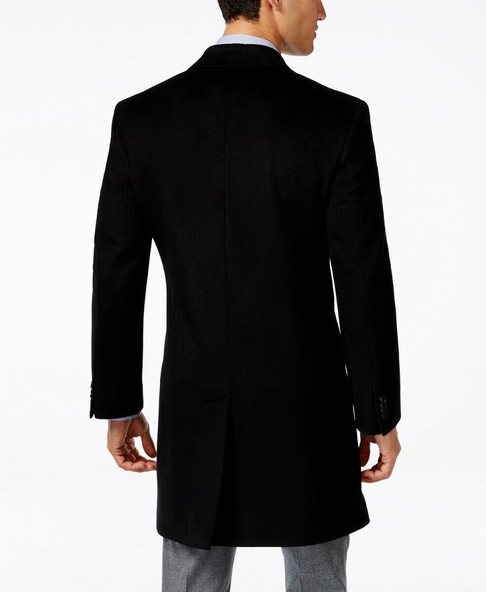 Kenneth Cole Mens Slim fit Overcoat Coat 36 S Black Solid