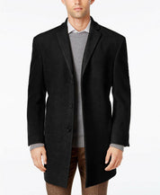 Calvin Klein Mens Slim fit Overcoat Coat 44 L Black Solid Wool
