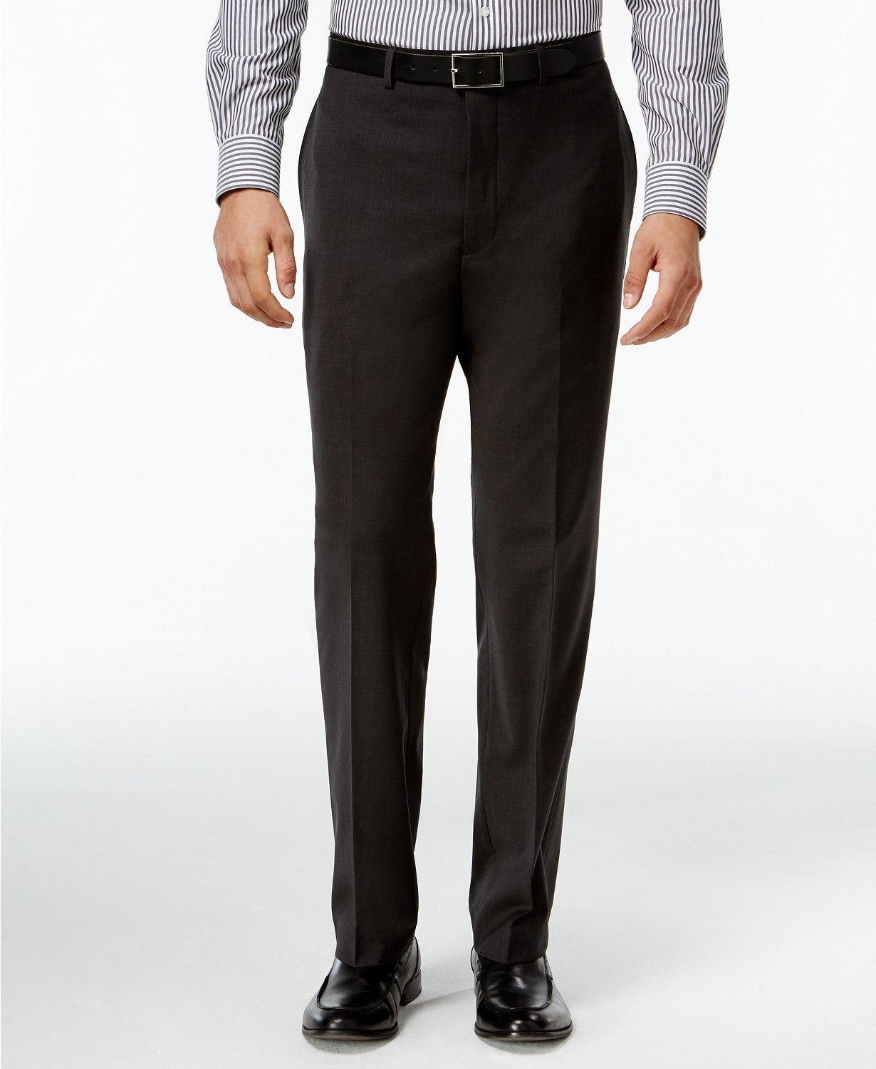 Calvin Klein Mens Slim fit Dress Pants 40 / 32 Dark Grey Solid Stretch