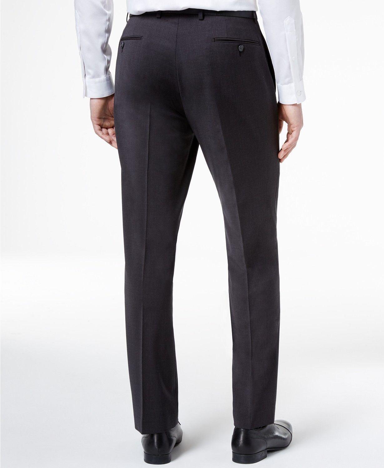 Calvin Klein Mens Slim fit Dress Pants 40 / 32 Dark Grey Solid Stretch