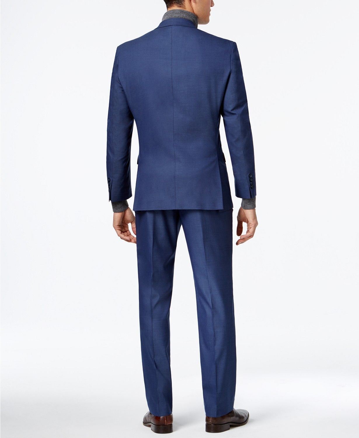Marc New York Mens Modern fit 2 Piece Suit 46 R / 39 Waist Blue Solid Stretch
