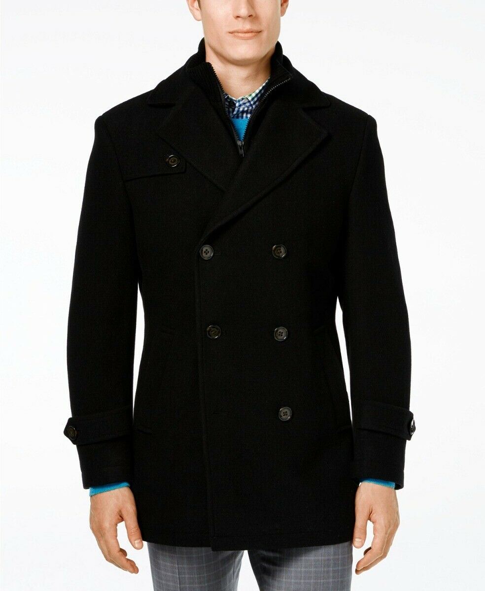 Lauren Ralph Lauren Mens Labrada Double-Breasted Wool Peacoat 42L Black Coat