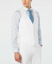 Bar Iii Mens Slim fit Button-Up Suit Vest Large White Linen Linen