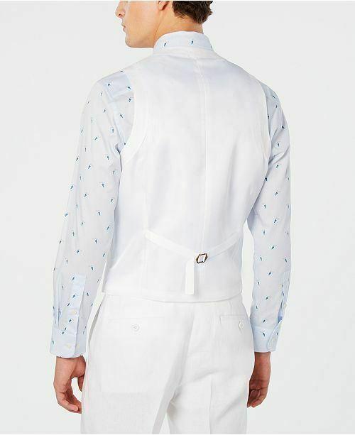 Bar Iii Mens Slim fit Button-Up Suit Vest Medium White Linen Linen