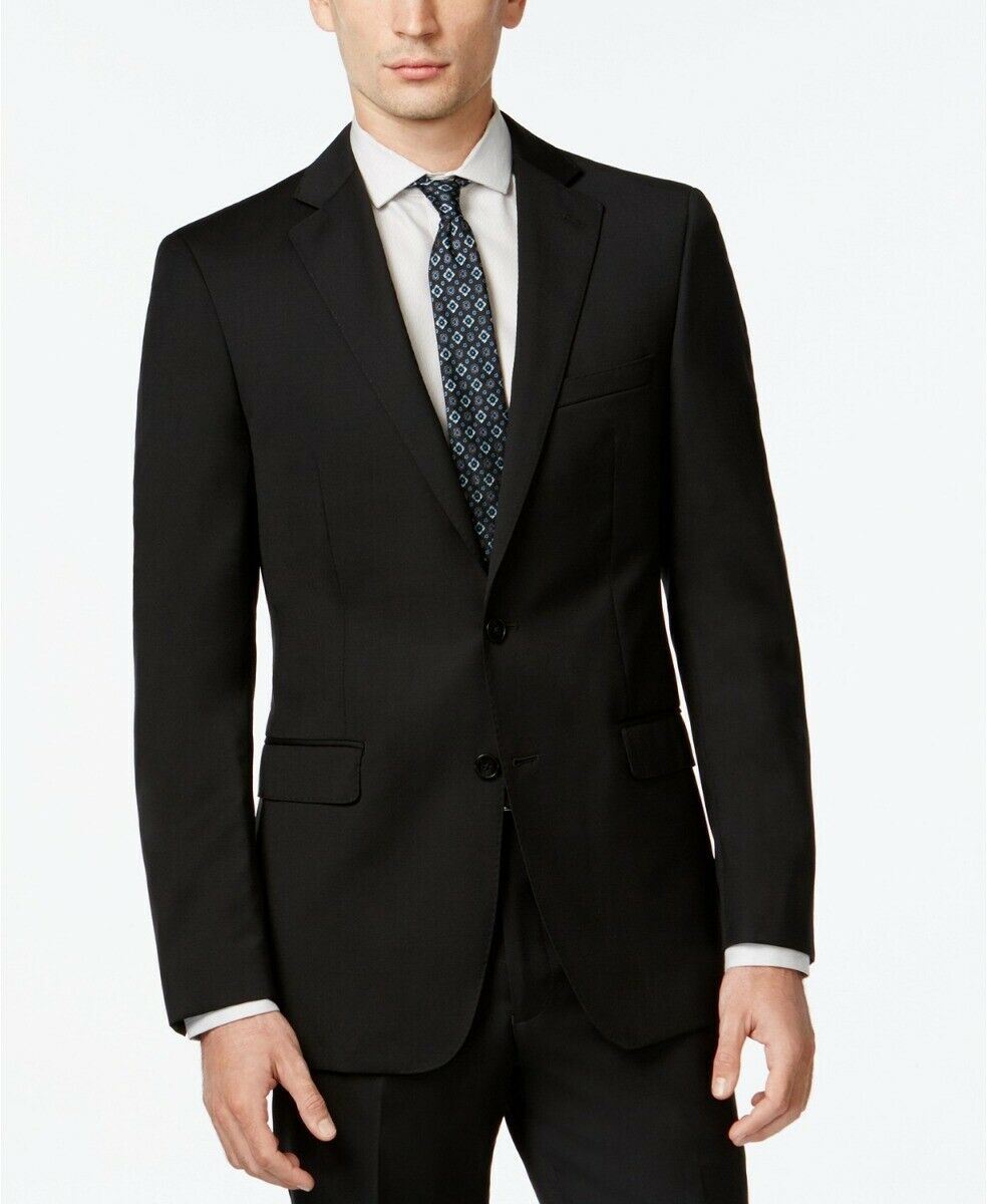 Calvin Klein Mens Slim fit Suit Jacket Blazer 44 S Black Solid Stretch