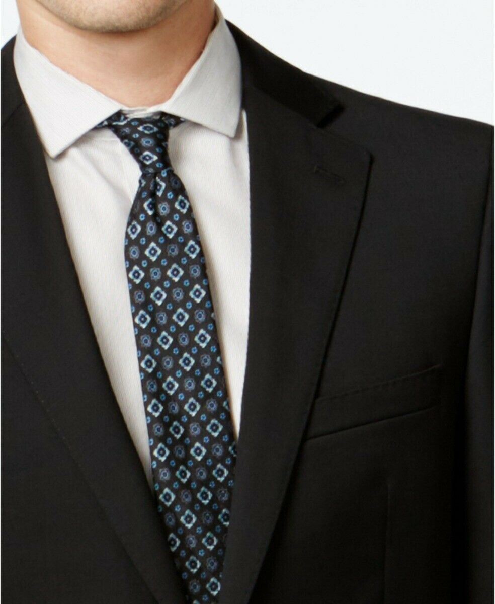 Calvin Klein Mens Slim fit Suit Jacket Blazer 44 S Black Solid Stretch