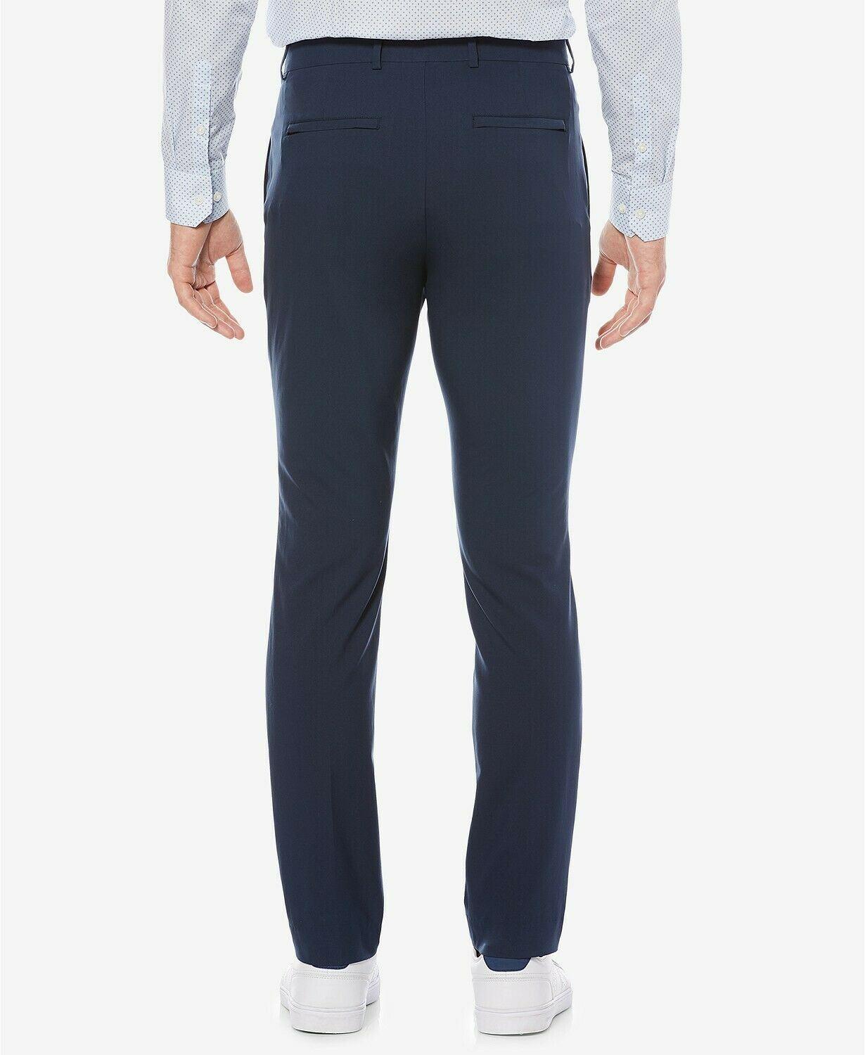 Perry Ellis Mens Slim Fit Stretch Subtle Plaid Dress Pants Blue 30 x 32