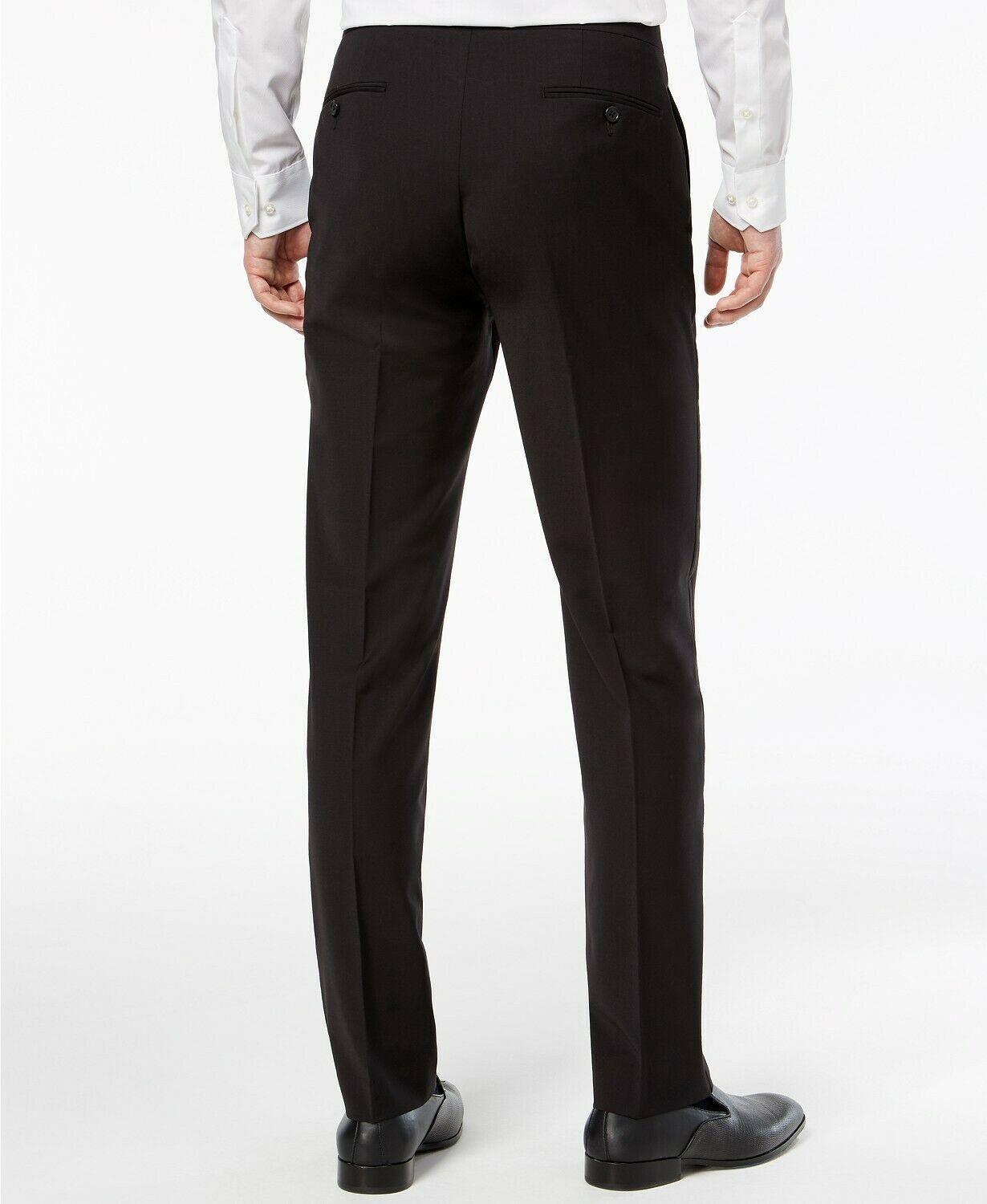 Calvin Klein Mens Slim fit Wool Tuxedo Pants 34 / 30 Black Solid