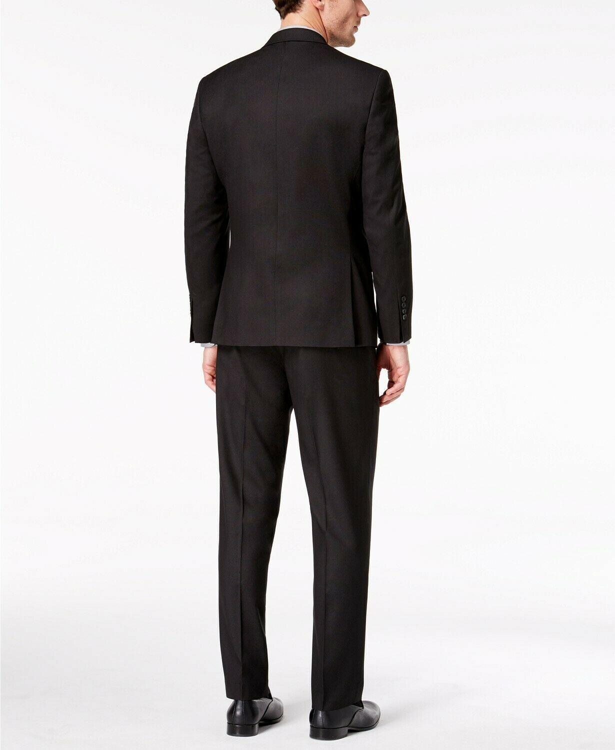 Andrew Marc Mens Slim fit 2 Piece Suit 42 R / 35 Waist Black Solid Stretch