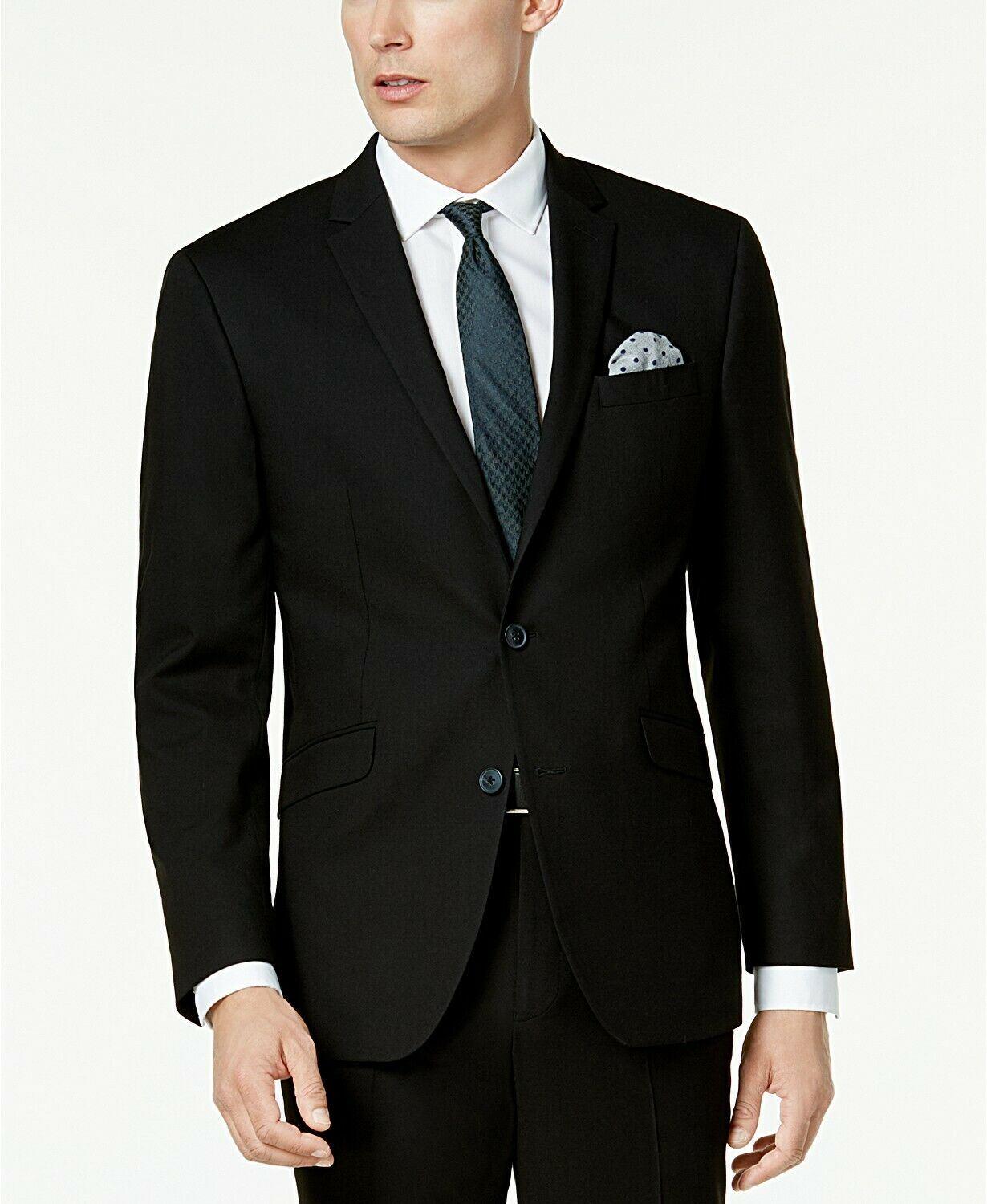 Kenneth Cole Reaction Mens Slim fit Suit Jacket Blazer 44 R Black Solid Stretch