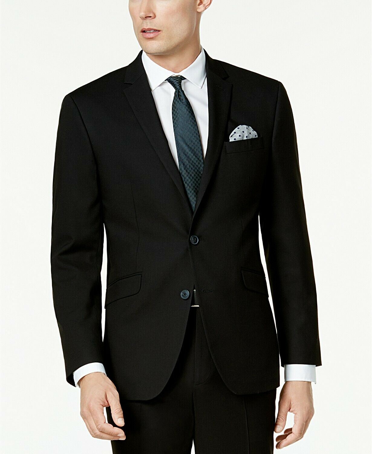 Kenneth Cole Reaction Mens Slim fit 2 Piece Suit 44 R / 37 Waist Black Solid