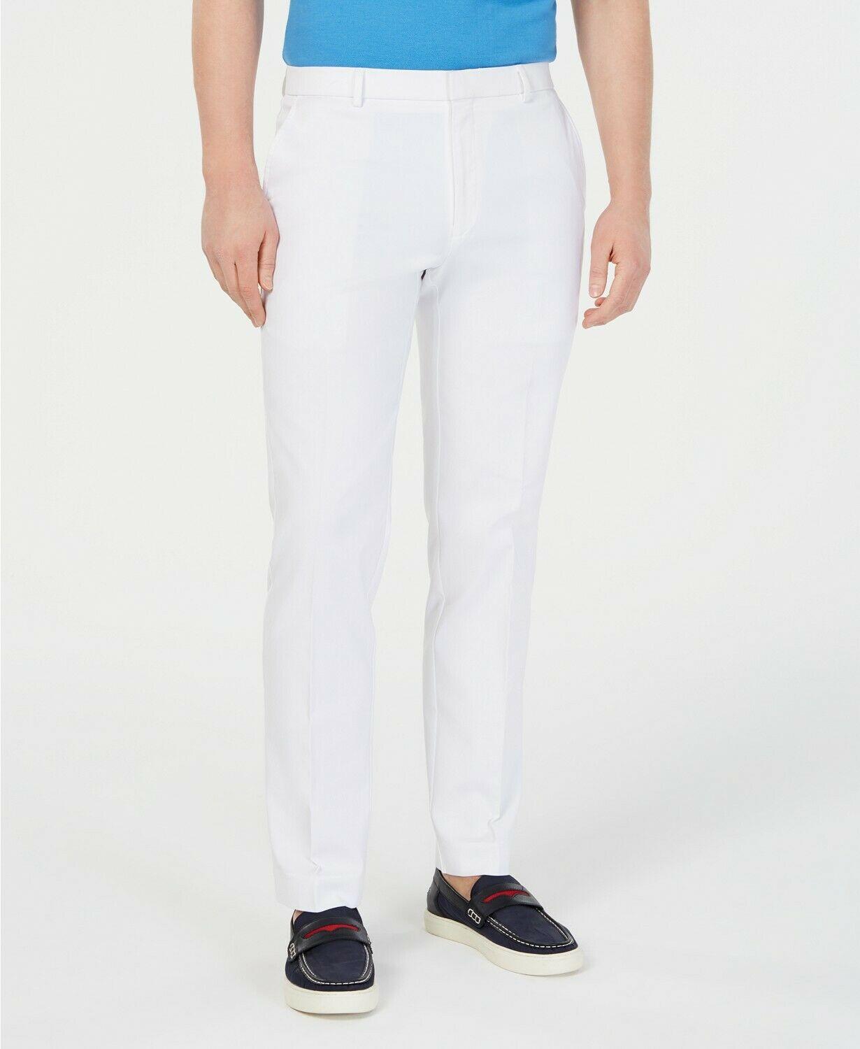 Tommy Hilfiger Mens Modern fit Dress Pants 34 / 30 White Solid Stretch