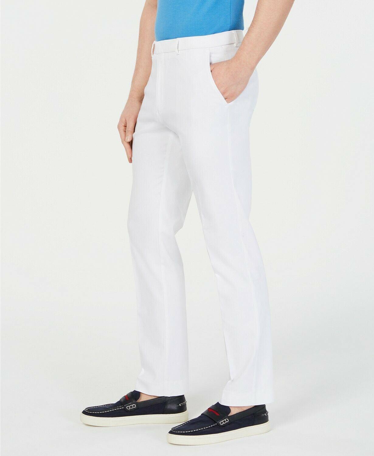 Tommy Hilfiger Mens Modern fit Dress Pants 33 / 32 White Solid  TH Flex Stretch
