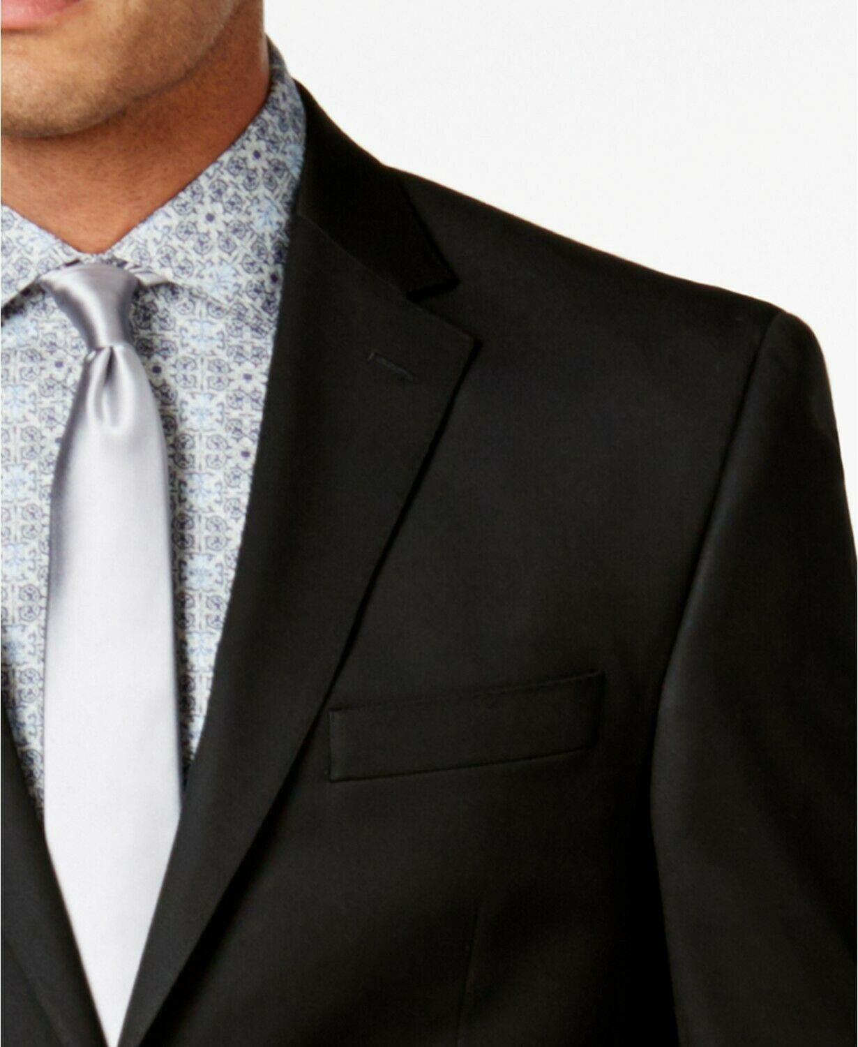 Sean John Mens Classic fit Suit Jacket Blazer 44 L Black Solid
