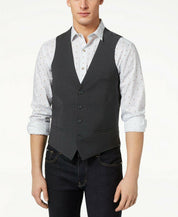 Bar Iii Mens Slim fit Button-Up Vest Medium Charcoal Grey Solid Wool